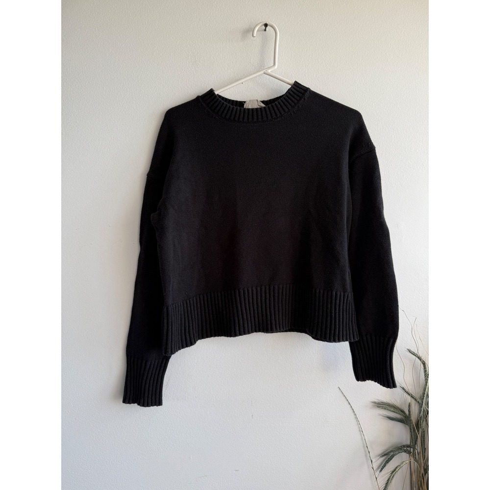 Everlane Organic Cotton Cropped Crewneck Sweater Black XS Drop Shoulder Ribbed